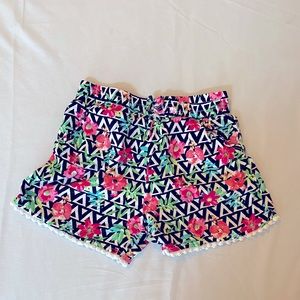 🌸Girls floral shorts with Pom-Pom hem